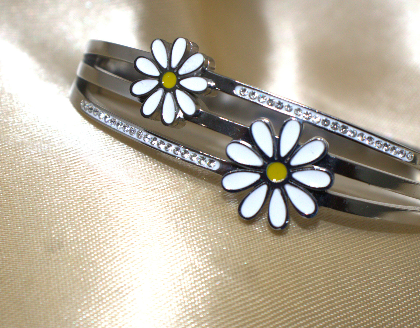 Silver Flowers Kada Style Bracelet