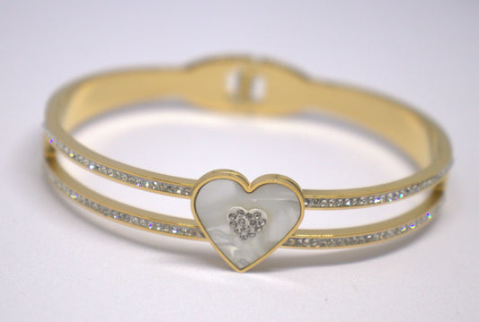 Twin Line Diamond Heart Kada Bracelet