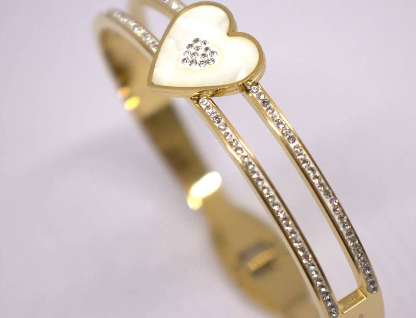 Twin Line Diamond Heart Kada Bracelet