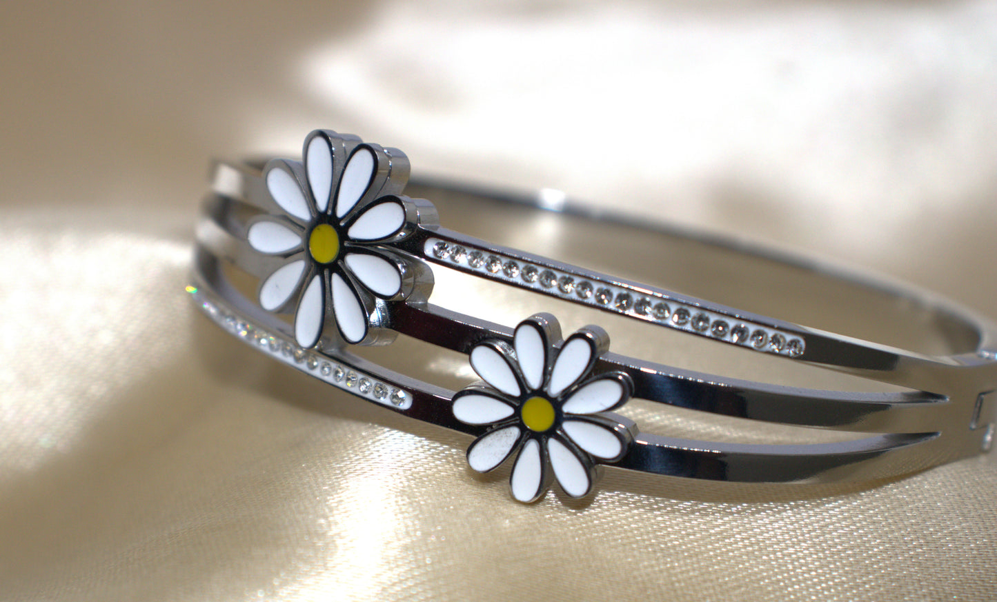 Silver Flowers Kada Style Bracelet