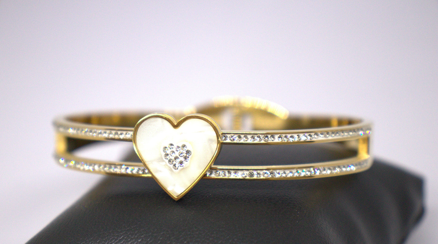 Twin Line Diamond Heart Kada Bracelet