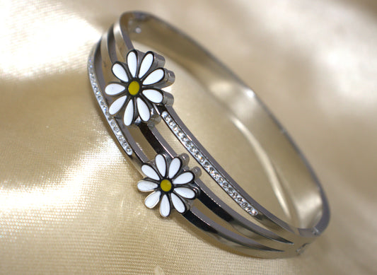 Silver Flowers Kada Style Bracelet