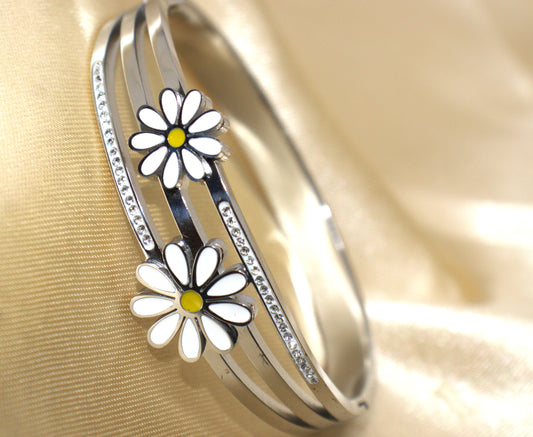 Silver Flowers Kada Style Bracelet