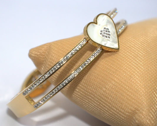 Twin Line Diamond Heart Kada Bracelet